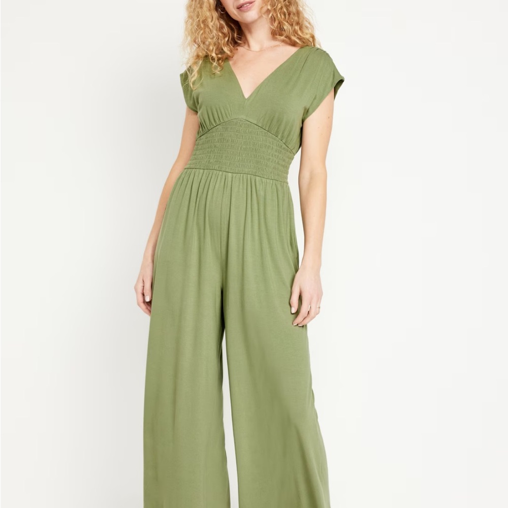 Waist-Defined Shirred Jumpsuit
